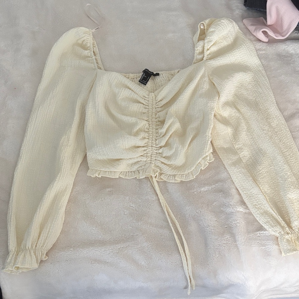 Forever 21 Cream Ruched Blouse